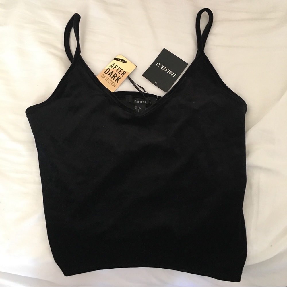 SOLD - NWT Forever 21 Black Crushed Velvet Cami - Picture 1 of 2